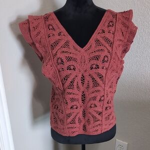 White House Black Market Pink Flutter Sleeve Blouse